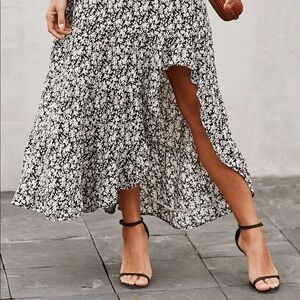 Black and White High-Low Skirt